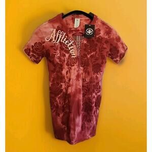 Affliction Women's PRAISE WINGS short sleeve back panel red pink T-shirt NWT A98